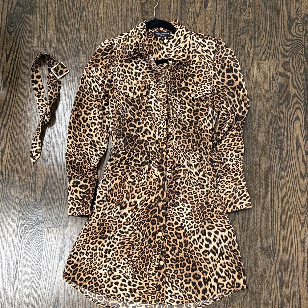 Generation Love Leopard Print Shirt Dress xsmall perfect conf